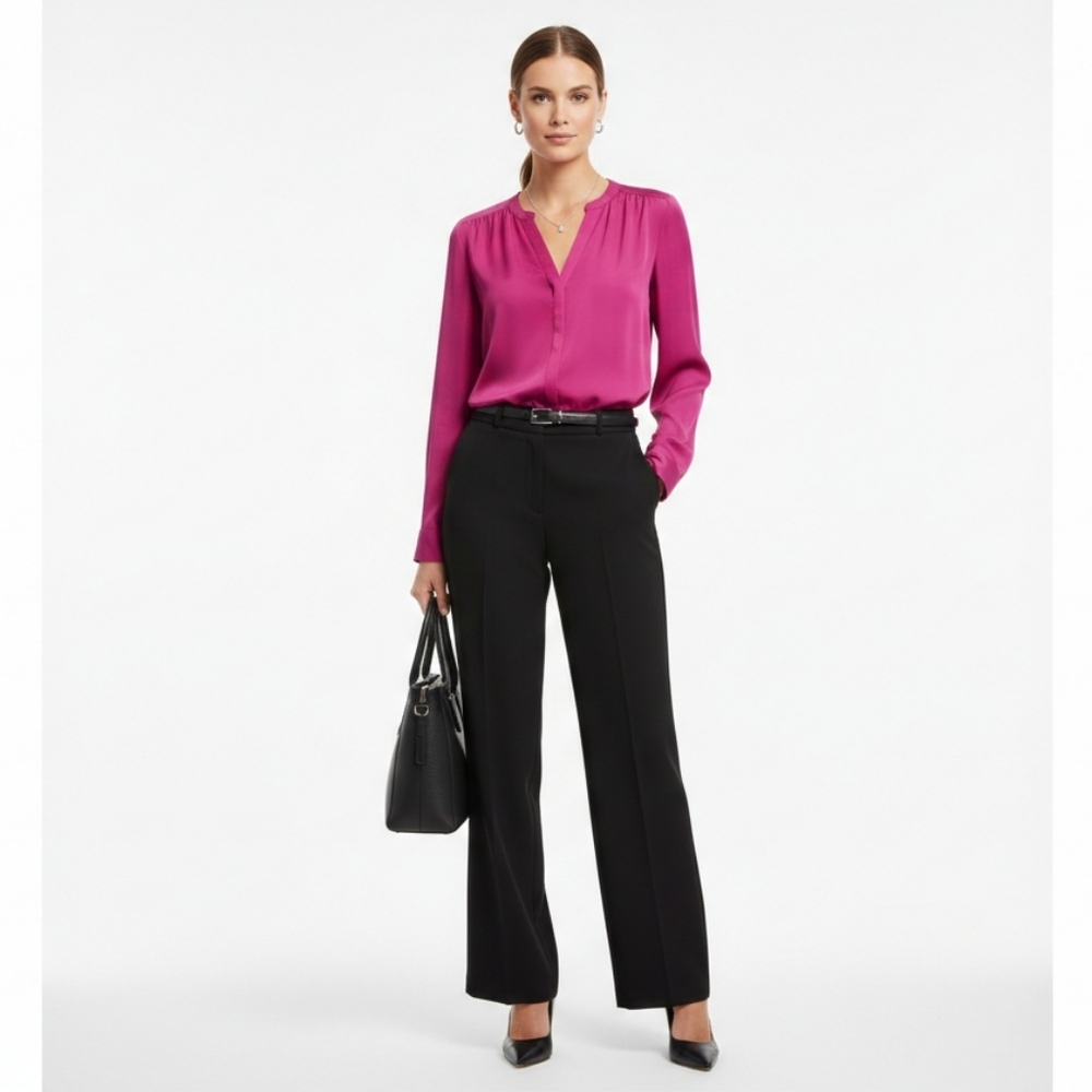 Aritzia BABATON 100% Silk Magenta V-Neck Long Sleeve Blouse